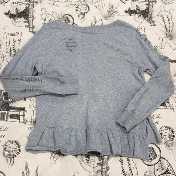 Pam & Gela Women's Sweater Gray Ruffle Hem Ripped - Picture 6 of 6